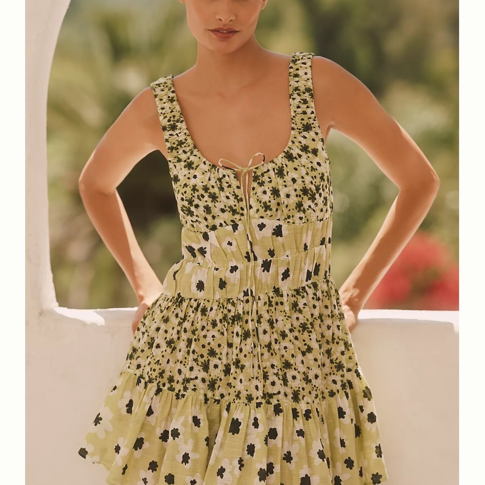 Anthropologie 100% Cotton Celandine Floral Dress Open Back Medium M Asymmetrical
